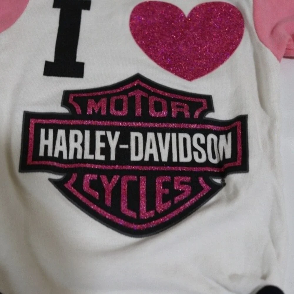 Harley Davidson Baby Girl Body Suits Lot of 3 Tattoo Arm Pink I Love Harley 3-6